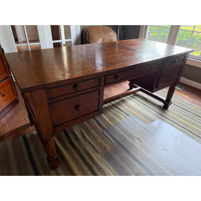 2000 - 2009 Antique Oak Partners-Style Library Desk, Turned Leg Base For Sale - Image 5 of 5