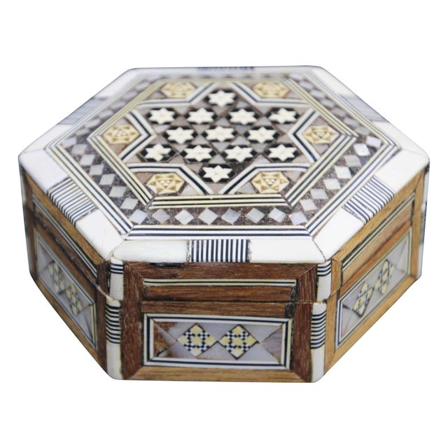 Moorish Handcrafted Octagonal Box with White Mosaic Marquetry For Sale - Image 12 of 12
