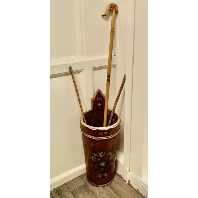 Folk Art Bavarian Painted Umbrella Stand, 1950s For Sale - Image 3 of 9