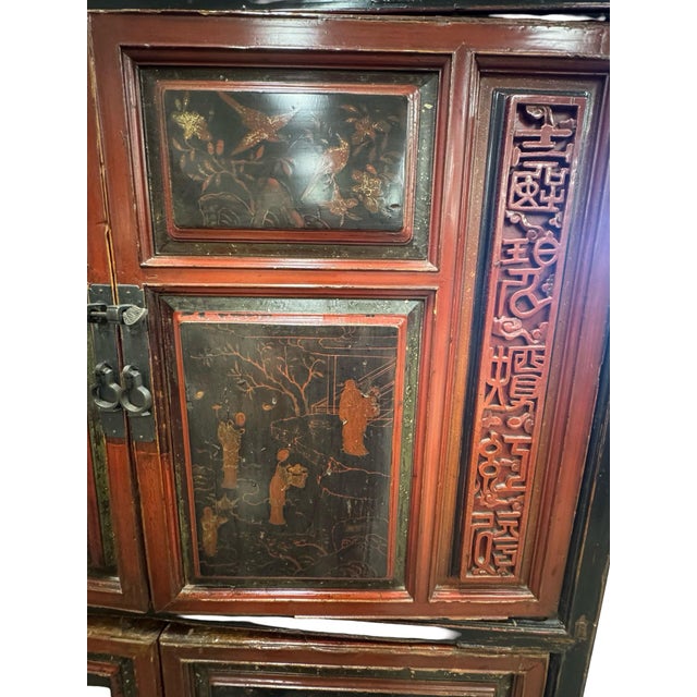 Brick Red Original Vintage Chinese Cabinet For Sale - Image 8 of 10