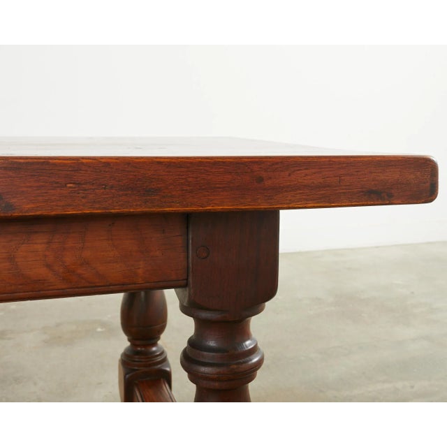 Wood Country French Provincial Oak Farmhouse Trestle Dining Table For Sale - Image 7 of 13