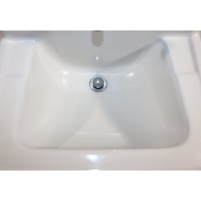 White 1953 Vintage "Standard" White Porcelain Wall-Hung/Console Sink With Original Faucet & Hardware For Sale - Image 8 of 17