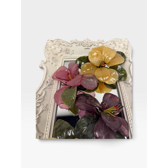 Late 20th Century Shabby Chic Rococo Mirrored Dresser Platter & Agate Glass Flower Arrangement For Sale - Image 5 of 7