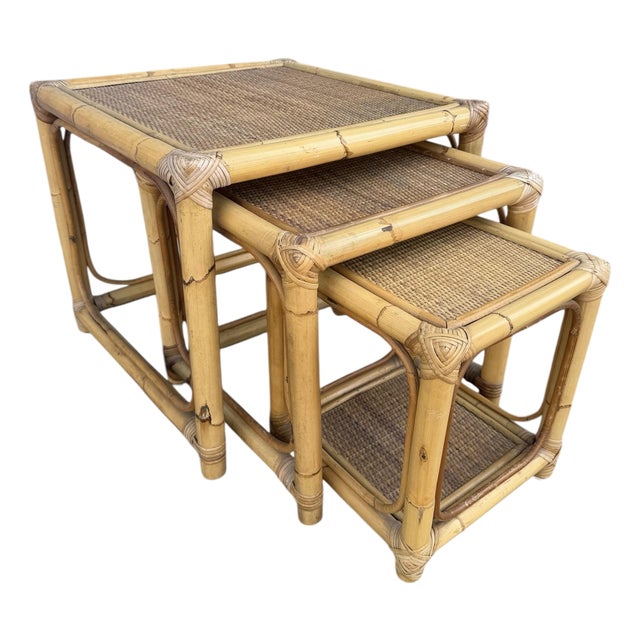 Set of 3 Rattan Nesting Tables For Sale