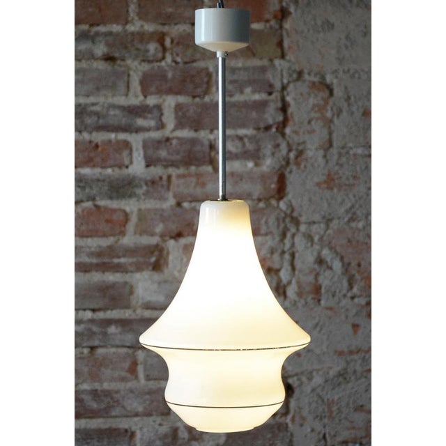 Glass Art Deco Chandelier in Opal Glass, Czech, 1940s For Sale - Image 7 of 8