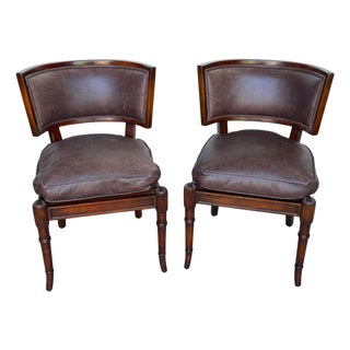 Pair of Neoclassical Klismos Chairs with Caned Seats and Leather Cushions For Sale