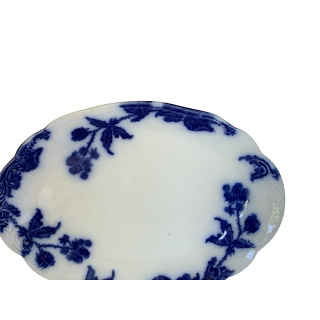 Antique 1896 W.H. Grindley Flow Blue 12.5" Oval Platter - Marechal Neil Pattern Made in Staffordshire England c. 1896....