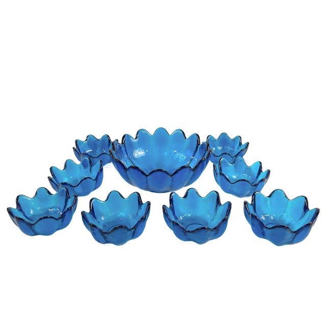 Blenko 1960s Mid-Century Modern Blenko Luminous Blue Studio Art Glass Bowls - Set of Nine For Sale - Image 4 of 8