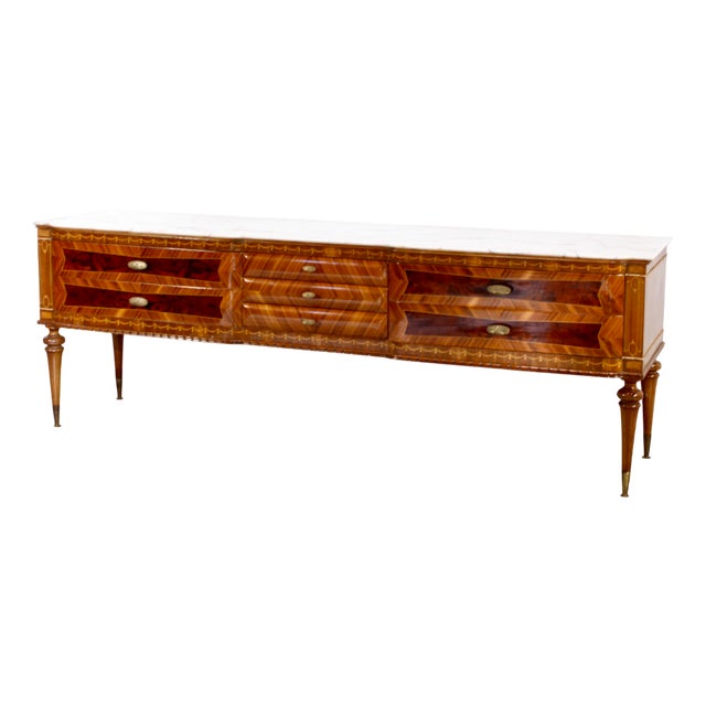 Italian Walnut Carrara Marble and Brass Sideboard from Cantu, 1960s For Sale