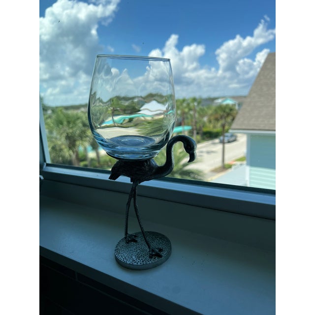 Silver Metal Flamingo Wine Glasses - Set of 4 For Sale - Image 8 of 12
