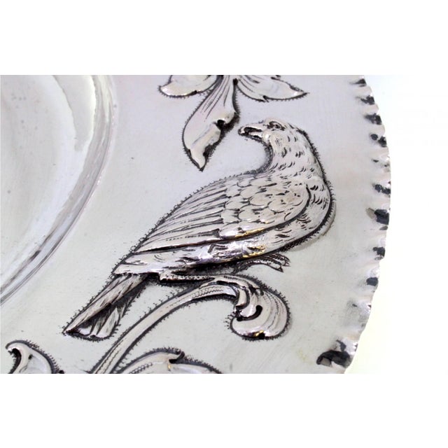 Relief Silver Wall Tray with Scene of Knights in Combat, Reliefs, Monogram Plaque and Wavy Edge For Sale - Image 3 of 11