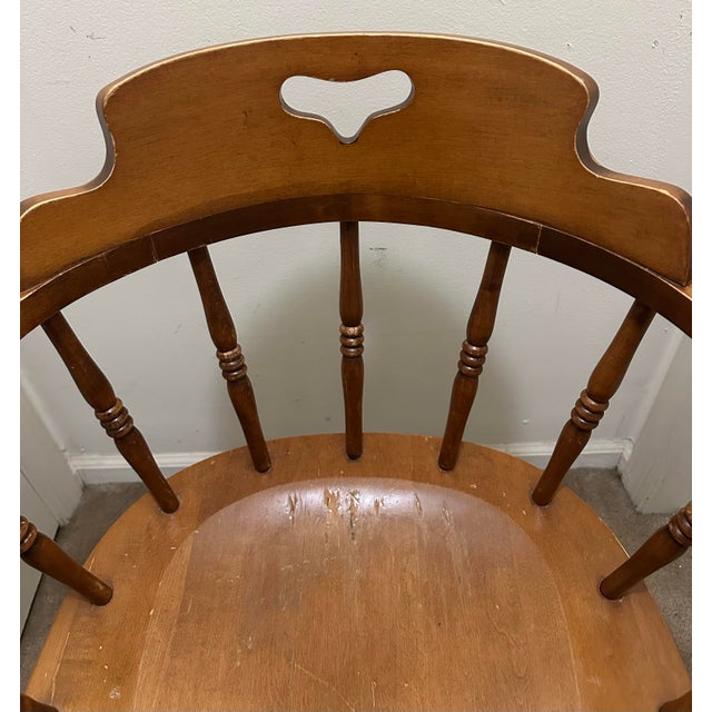 American Tell City Maple Captain's Chair With Heart Cutout - Vintage For Sale - Image 3 of 12