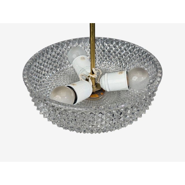 1960s Carl Fagerlund Style, Pendant Light, Brass, Textured Glass, Sweden For Sale - Image 10 of 10