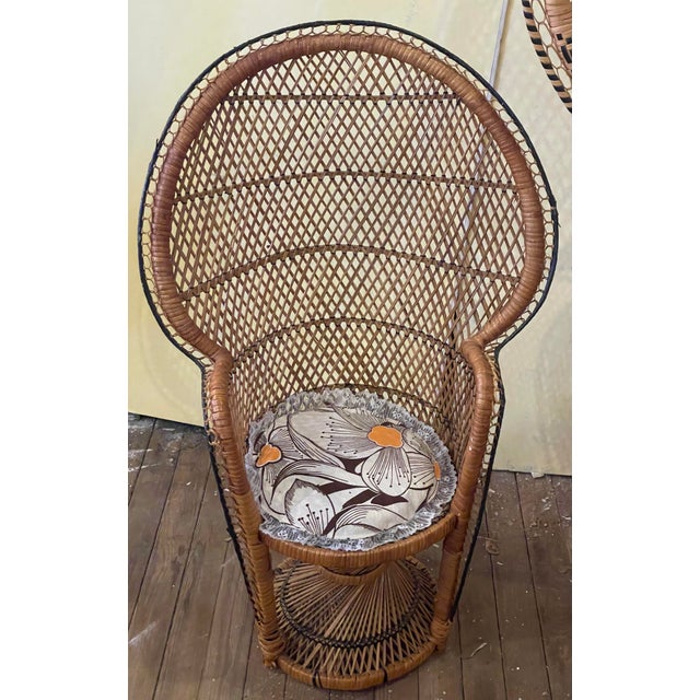 Mommy & Me Pr Small Large Rattan Emmanuelle Fan Peacock Bohemian Wicker Chairs For Sale - Image 9 of 12