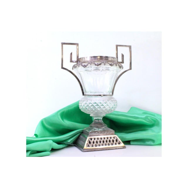 Cut Glass Vase with Silver Structure and Applications on Square Cut-Out Base For Sale - Image 10 of 10