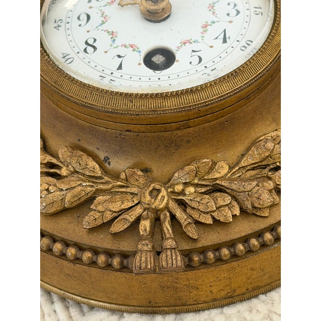 Late 19th Century Antique French Gilt Bronze Cartel Clock With Floral Enamel Dial For Sale - Image 5 of 5