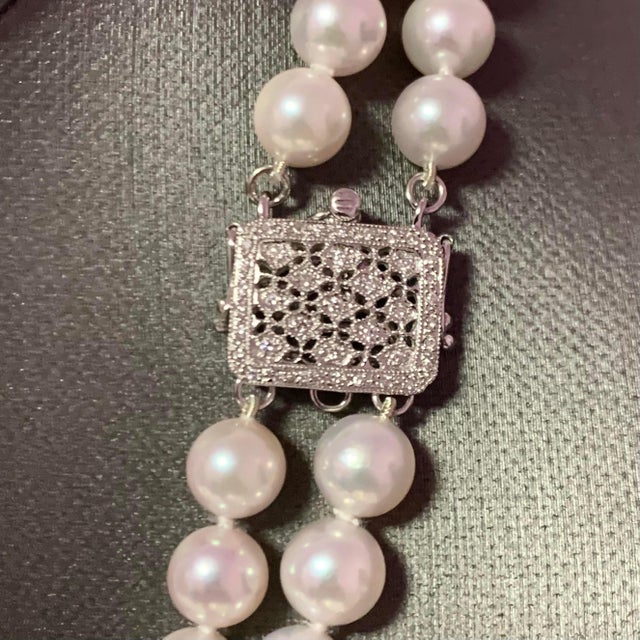 Diamond Akoya Pearl 2-Strand Necklace 14k Gold Certified For Sale - Image 9 of 11