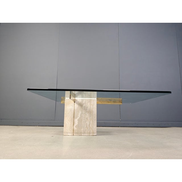 Travertine and Brass Coffee Table from Artedi, 1980s For Sale - Image 9 of 14