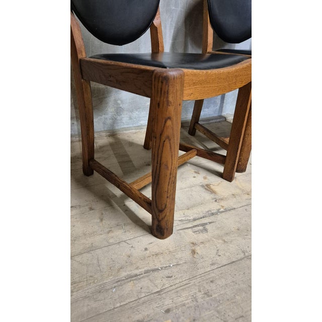 Vintage Wooden Dining Chairs with Black Leather Upholstery, 1940s, Set of 4 For Sale - Image 6 of 17
