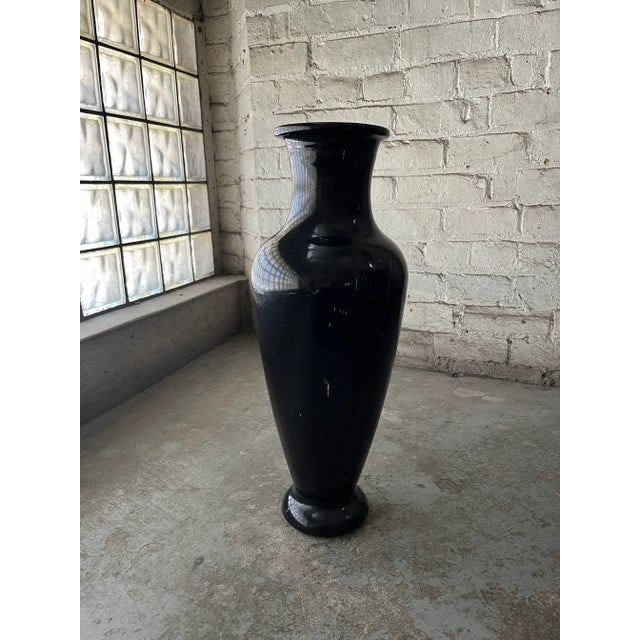 1980s Postmodern Black Glass Floor Urn For Sale - Image 9 of 9