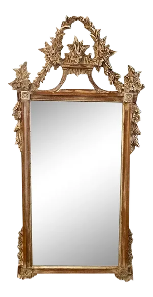 Large Tall Floral Relief Carved Venetian Wood Mantle Mirror by LaBarge Italy