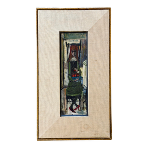 1960s Girl With Flowers - Oil Painting - R McKenzie - Mid Century