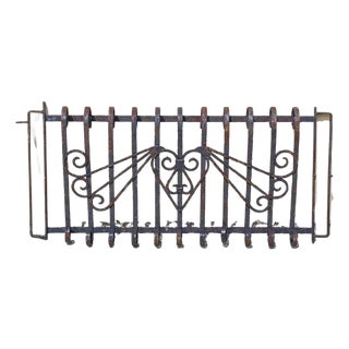 Antique Art Nouveau Black Wrought Iron Heart and Scroll 23x52 Garden Fence Gate For Sale