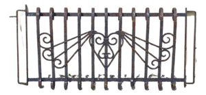 Antique Art Nouveau Black Wrought Iron Heart and Scroll 23x52 Garden Fence Gate