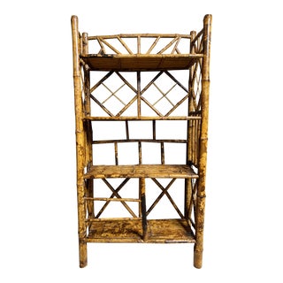 Antique Faux Tortoise Burnt Bamboo Etegere Shelf For Sale