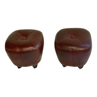 Lee Industries Tufted Burgandy Leather Ottoman Footstools - a Pair For Sale