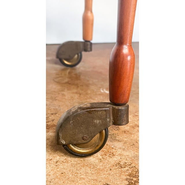 Italian Two-Tier Drinks Cart of Scalloped Wood and Glass - Mid 20th Century For Sale - Image 10 of 10