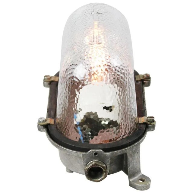 Industrial Cast Metal & Frosted Glass Sconce For Sale - Image 4 of 6