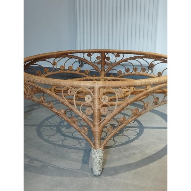 Large French Riviera Style Peacock Coffee Table in Rattan, Bamboo and Glass, 1970s For Sale - Image 10 of 18