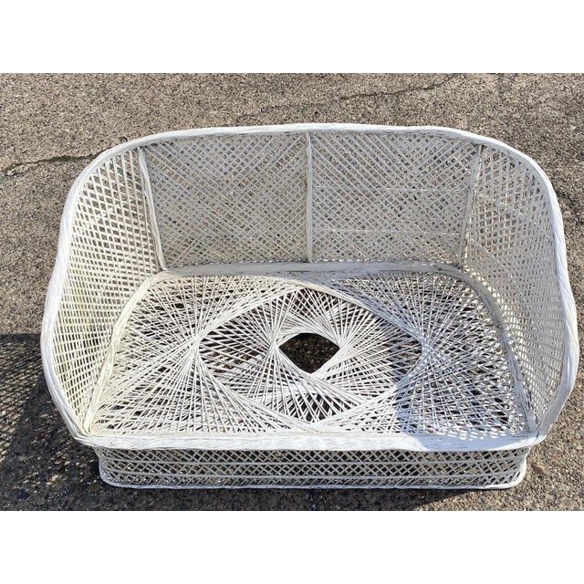 Mid-Century Modern Vintage Russell Woodard Mid Century Modern Woven Spun Fiberglass White 54" Sofa For Sale - Image 3 of 10