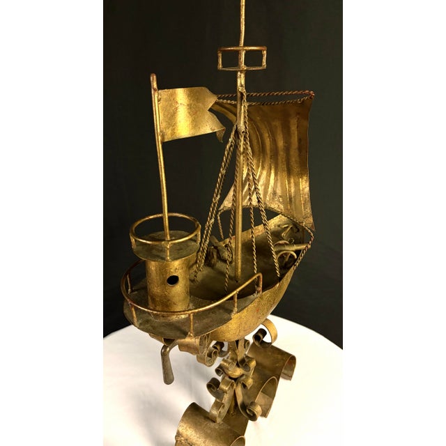 Metal Monumental Brutalist Gilt Metal Ship Sculpture – Mid-Century Maritime Art For Sale - Image 7 of 8