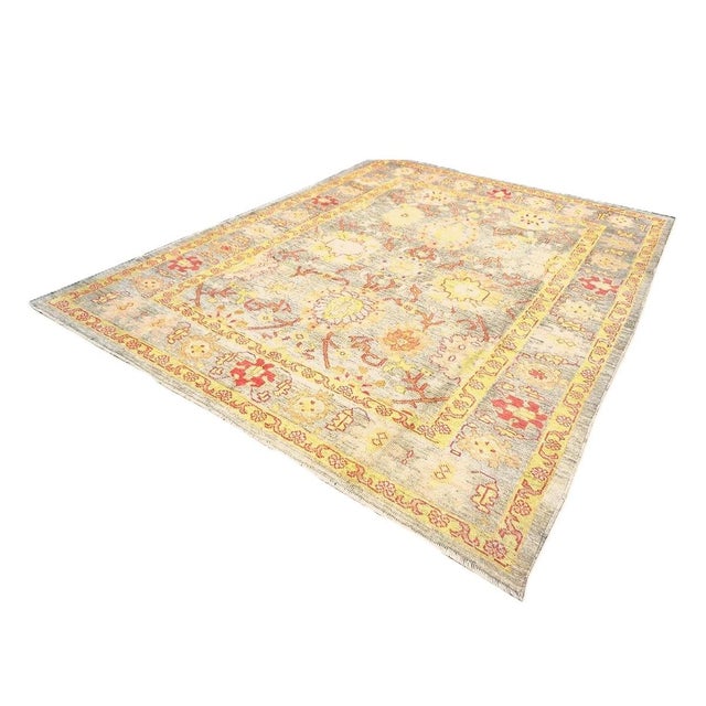 Persian Oushak Wool 8x11 Grey, Red, & Yellow Handmade Area Rug #1143973 For Sale In Houston - Image 6 of 10