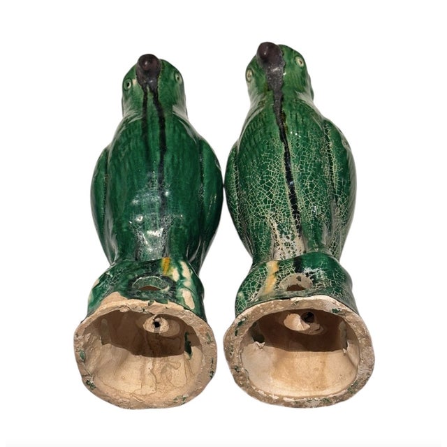 Pair of Antique Green Glazed Sancai Chinese Parrots For Sale - Image 4 of 6