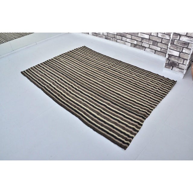 Vintage Mid-Century Turkish Striped Kilim Rug With Muted Earth Tones For Sale - Image 4 of 11