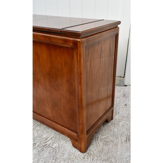 Thomasville Cherry Wood Server Vintage Asian Influenced Flip Top Brass For Sale - Image 12 of 13