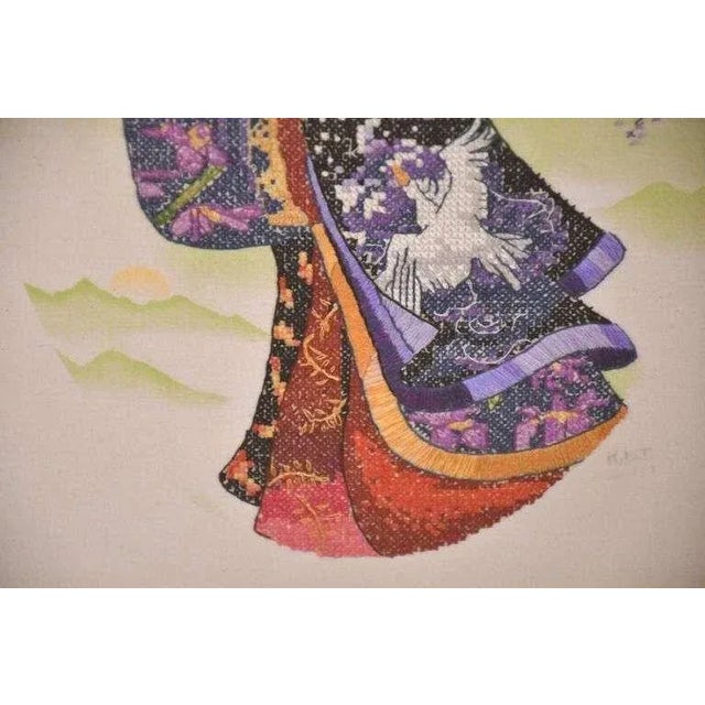 1950s Framed Asian Style Embroidered Artwork For Sale - Image 4 of 7