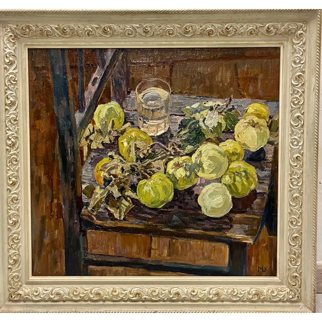 Maya Kopitzeva, Green Apples, Oil Painting, 1988, Framed For Sale - Image 7 of 7