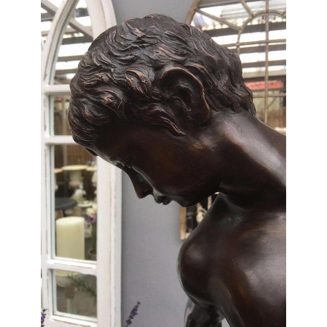 Metal Italian Bronze Boy with Crab Figural Garden Sculpture For Sale - Image 7 of 12
