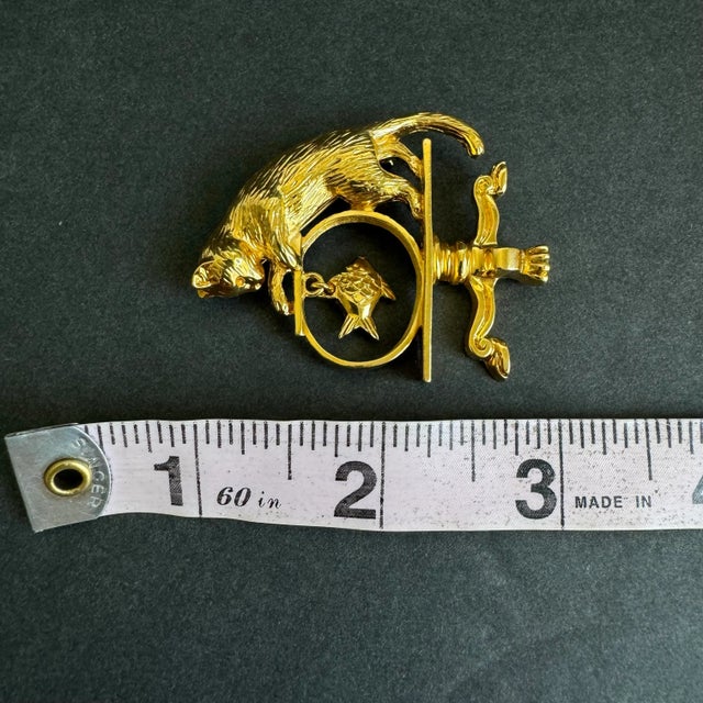 Vintage Cat & Gold Fish Bowl Brooch Gold Tone Pin Kitty Kitten Avon For Sale - Image 6 of 7