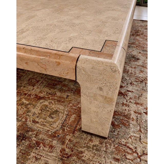 Postmodern Tessellated Stone Square Coffee Table With Pink Marble Inlay in the Style of Maitland-Smith For Sale - Image 3 of 12