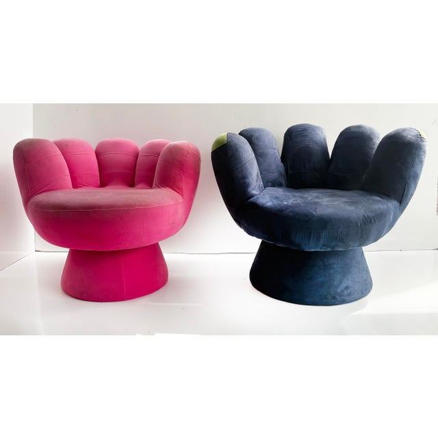 Original Blue Vintage Ballpark Upholstered Hand Lounge Chair Offered for sale is a vintage late 20th century Ballpark...