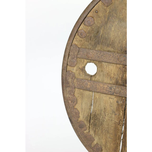 Wood 18th Century Oak & Iron Wheel on Iron Stand For Sale - Image 7 of 10