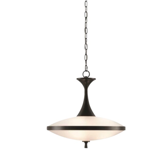 Currey & Co. Modern Electress Iron and Frosted Glass Pendant For Sale