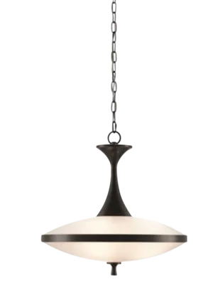 Currey & Co. Modern Electress Iron and Frosted Glass Pendant