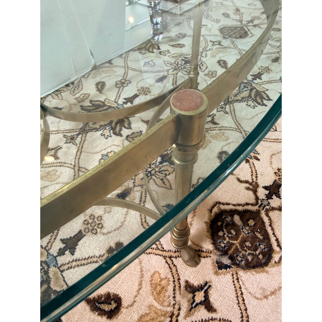 Neoclassical Vintage Maison Jansen Style Brass and Glass Oval Coffee Table For Sale - Image 3 of 6