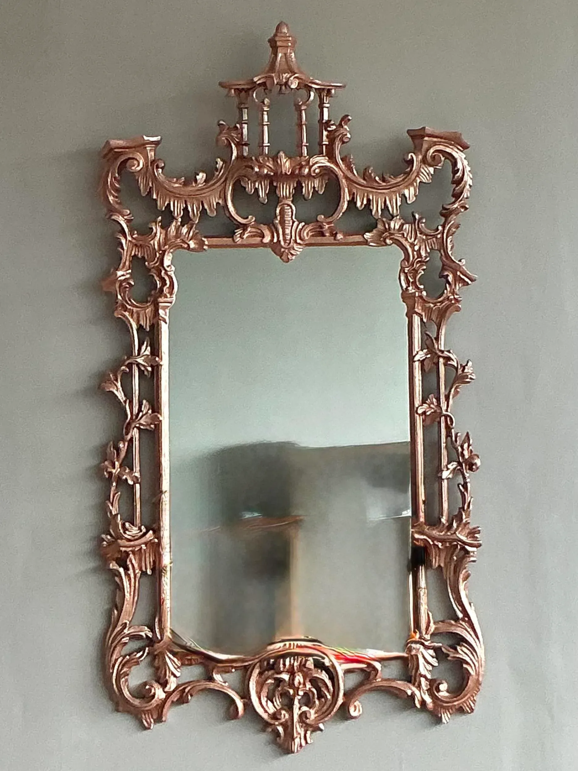 金属モックス　中国語　ミラディン Vintage Regency Copper Finish Pagoda Mirror | Chairish
